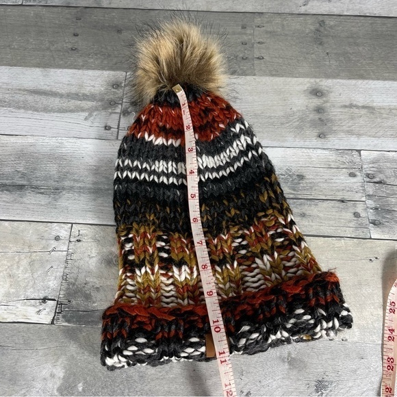 FRYE Women’s Marbled Cuff Pompom Beanie Hat Multicolor Red Knit Fur O/S main image 5